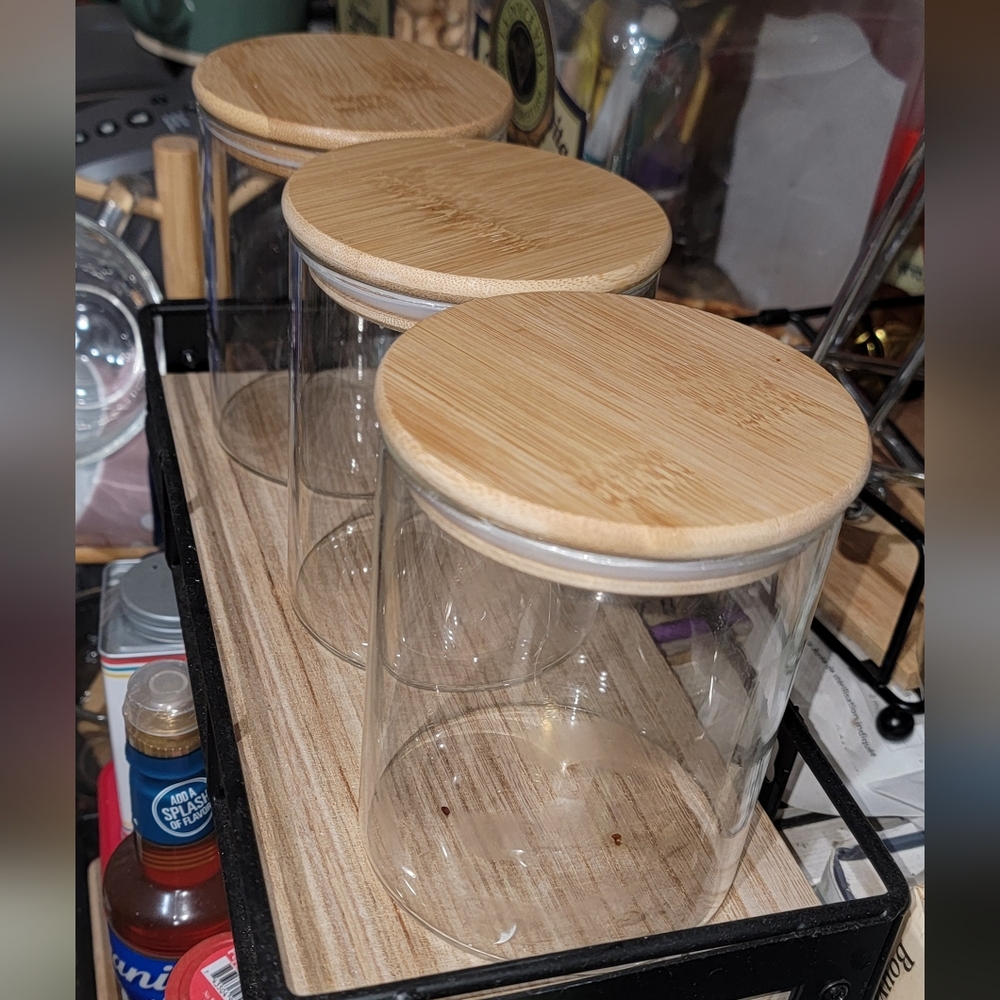 3 Glass Storage Jars with Bamboo Lids